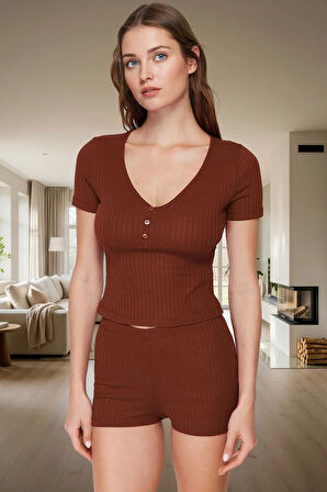 Kadın Yazlık Kısa Kollu Regular Kalıp Pamuk Polyester Pijama Takımı Kaliteli İşçilik Uzun Ömürlü