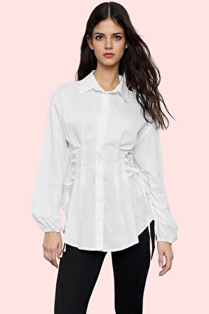 Kadın Uzun Kollu Gömlek Yaka Dokuma Basic Kalıp Terrycotton Kumaş Günlük Kullanım Hafta Sonu