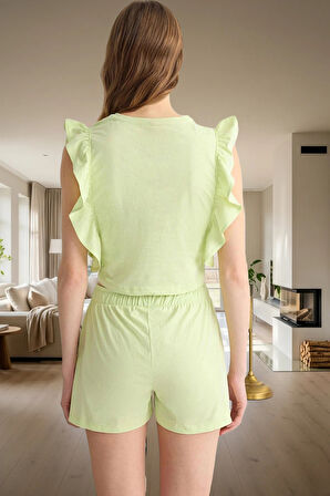Kadın Yazlık Pamuklu Pijama Takımı Fırfırlı Detaylar Trend Tasarım Özenle Seçilmiş
