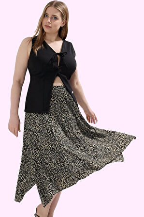 Kadın Asimetrik A line Midi Etek Leopar Desenli Örme Kumaş Günlük Şıklık Dayanıklı Malzeme