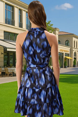 Kadın Çiçek Desenli Halter Yaka Mini Saten Elbise Yazlık Günlük Premium Kalite Mükemmel Uyum