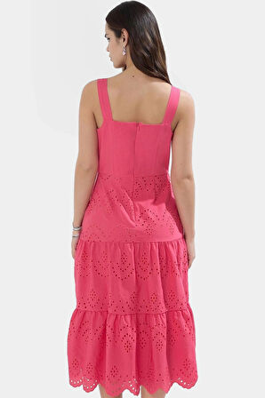 Yazlık Brode Dokuma Midi Elbise Skater Kalıp Kolsuz Günlük Rahat Ve Şık Mükemmel Uyum