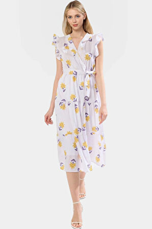 Yazlık Çiçek Desenli Midi Elbise Pamuklu Terrycotton Kumaş Rahat Günlük Stil Şık Görünüm