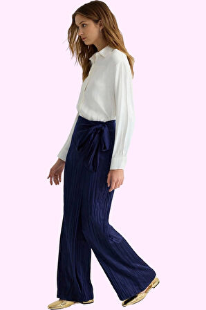 Kadın Geniş Paça Dokuma Pantolon Yüksek Bel Günlük Kullanım Hafta Sonu Yaz Aylarının Vazgeçilmezi