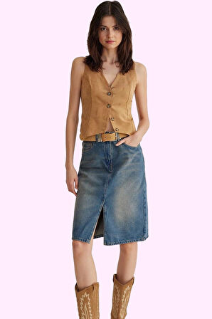 Kadın Denim Midi Etek Kalem Kalıp Pamuklu Günlük Kombinler Hafta Sonu Yaz Aylarının Vazgeçilmezi