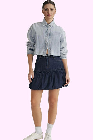 Kadın Balon Denim Mini Etek Pamuk Yaz Aylarının Vazgeçilmezi Günlük Kullanım Modern Tasarım