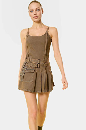 Kadın Denim Pileli Mini Elbise Havuz Yaka Yazlık Şık Tasarım Profesyonel Görünüm Yüksek Kalite