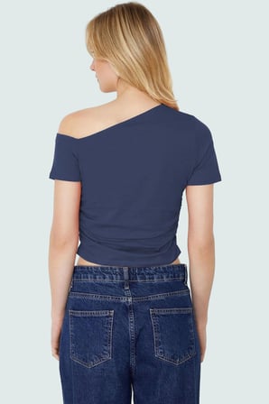 Crop Kısa Kollu Örme Bluz Asimetrik Yaka Günlük Stil Uzun Ömürlü Konforlu Kesim Mükemmel Uyum
