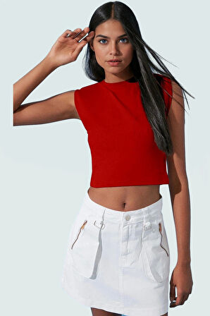 Kadın Bisiklet Yaka Crop Örme Bluz Rahat Yazlık Tasarım Premium Kalite Zarifane