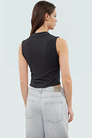 Kadın Polo Yaka Crop Örme Bluz Yazlık Rahat Kombin Trend Tasarım Uzun Ömürlü Kaliteli İşçilik