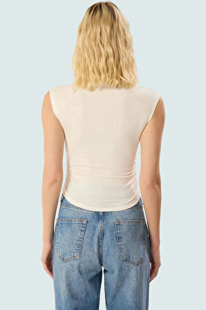 Asimetrik Kolsuz Bluz Viskoz Elastan Yazlık Fitted Dik Yaka Şık Görünüm Günlük Kullanım İçin