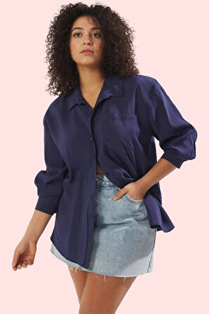 Kadın Büyük Beden Çizgili Gömlek Yaka Uzun Kollu Rahat Günlük Stil Yaz Aylarının Vazgeçilmezi