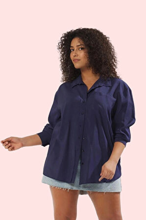 Kadın Büyük Beden Çizgili Gömlek Yaka Uzun Kollu Rahat Günlük Stil Yaz Aylarının Vazgeçilmezi