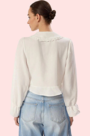 Kadın Regular Kalıp Dokuma Gömlek Bebe Yaka Uzun Kollu Düz Desen Günlük Yaz Aylarının Vazgeçilmezi