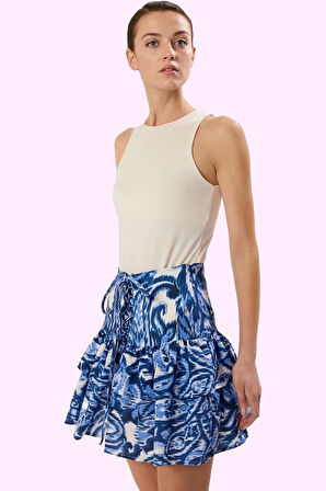 Kadın Mini Boy Etnik Desenli Dokuma Etek Fırfırlı Detaylar Yaz Aylarının Vazgeçilmezi Hafta Sonu