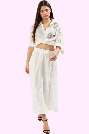 Kadın Maxi Etek Nakışlı Desen Pamuk Yaz Aylarının Vazgeçilmezi Günlük Kullanım Özel Günler