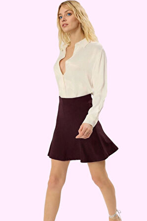 Kadın A line Mini Etek Nervürlü Paper Touch Kumaş Günlük Şıklık Yaz Aylarının Vazgeçilmezi