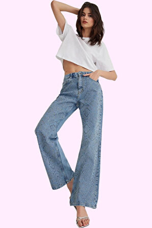 Kadın Yüksek Bel Geniş Paça Jean Pantolon Pamuk Günlük Şıklık Hafta Sonu Dayanıklı Malzeme