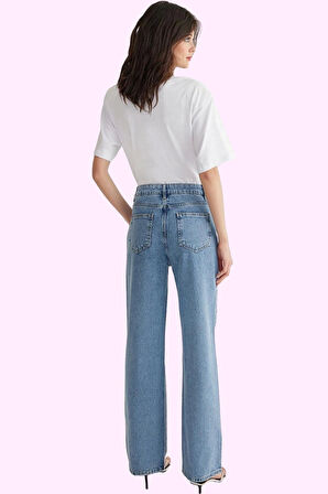 Kadın Yüksek Bel Geniş Paça Jean Pantolon Pamuk Günlük Şıklık Hafta Sonu Dayanıklı Malzeme