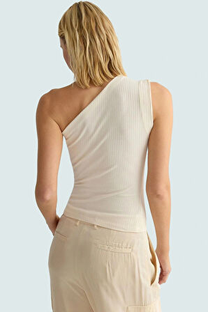 Asimetrik Yaka Fitted Kolsuz Örme Bluz Rahat Günlük Stil Şık Görünüm Kullanım