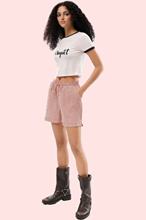 Kadın Kareli Desen Yüksek Bel Kısa Şort Rahat Kesim Yaz Aylarının Vazgeçilmezi Günlük Kullanım