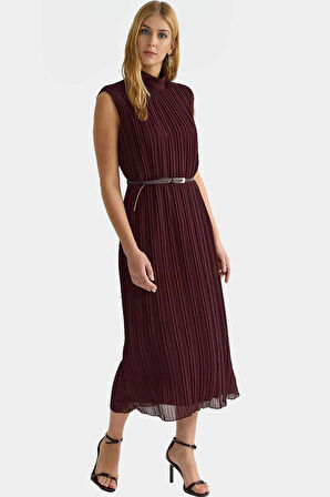 Zarif Kemerli Şifon Midi Elbise  Polyester Yazlık Günlük Profesyonel Görünüm Uzun Ömürlü