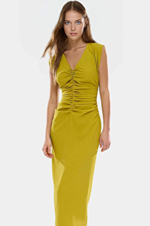 Şık Bodycon Midi Elbise Soft Krep Dokuma Polyester Kumaş Rahat Ve Yüksek Kalite