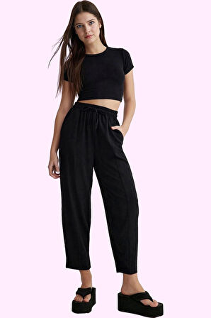 Kadın Yüksek Bel Harem Pantolon Düz Desen Rahat Kalıp Günlük Kullanım Yaz Aylarının Vazgeçilmezi