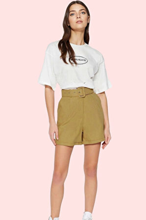 Kadın Kemerli Şort Pamuk Gabardin Kumaş Günlük Kullanım Hafta Sonu Yaz Aylarının Vazgeçilmezi