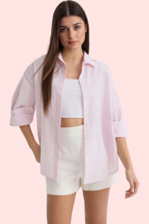 Kadın Oversize Çizgili Dokuma Gömlek Pamuklu Günlük Kombinler İçin Yaz Aylarının Vazgeçilmezi