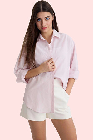 Kadın Oversize Çizgili Dokuma Gömlek Pamuklu Günlük Kombinler İçin Yaz Aylarının Vazgeçilmezi