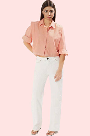 Kadın Crop Gömlek Yaka Düz Desenli Dokuma Terrycotton Kumaş Günlük Kullanım Modern Tasarım