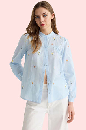 Kadın Tropikal Desenli Dokuma Gömlek Pamuk Günlük Kullanım İçin Yaz Aylarının Vazgeçilmezi