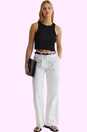 Kadın Yüksek Bel Geniş Paça Pamuklu Pantolon Günlük Ve İş Stilleri İçin Yaz Aylarının Vazgeçilmezi