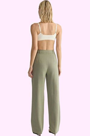 Kadın Geniş Paça Keten Görünümlü Pantolon Pamuk Günlük Kullanım Yaz Aylarının Vazgeçilmezi