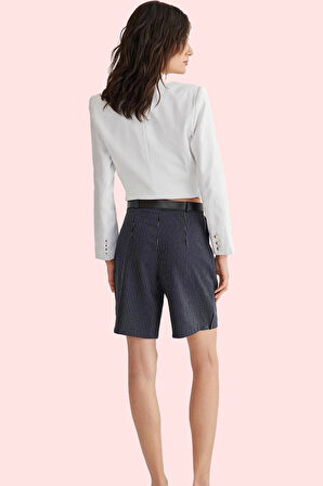 Kadın Şort Çizgili Desen Yüksek Bel Geniş Paça Kısa Boy Yazlık Günlük Kullanım Özel Günler