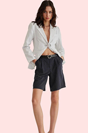 Kadın Şort Çizgili Desen Yüksek Bel Geniş Paça Kısa Boy Yazlık Günlük Kullanım Özel Günler