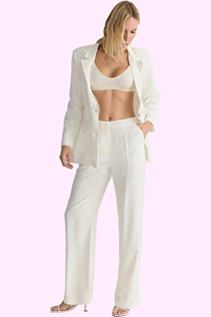 Kadın Geniş Paça Keten Görünümlü Pantolon Pamuk Günlük Ve İş Stilleri İçin Kaliteli Malzeme