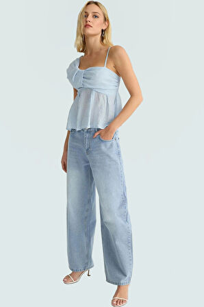 Kadın Bluz Peplum Kalp Yaka Aerobin Dokuma Yazlık Dayanıklı Malzeme Şık Görünüm