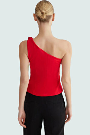 Şık Asimetrik Yaka Fitted Bluz Polyester Elastan Yazlık Kaliteli İşçilik Rahat Kullanım