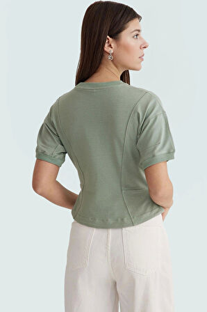 Bisiklet Yaka Fitted Kısa Kollu Örme Bluz Yazlık Rahat Mükemmel Uyum Günlük Kullanım İçin