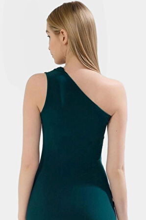 Tek Omuzlu Midi Kalem Elbise Örme Kumaş Bodycon Günlük Şık Rahat Kullanım Seçkin Malzeme