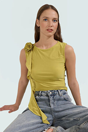 Kadın Bisiklet Yaka Fırfırlı Örme Bluz Günlük Şık Tarz Rahat Ve Mükemmel Uyum