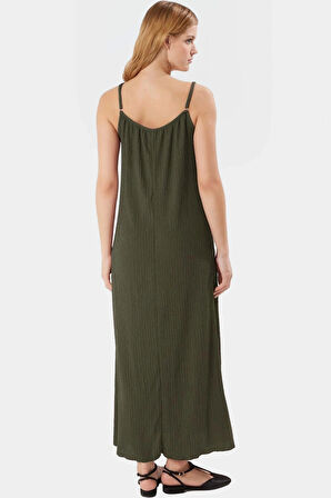 Maxi A line V Yaka Örme Pamuklu Elbise Rahat Günlük Yazlık Ve Şık Yüksek Kalite Görünüm