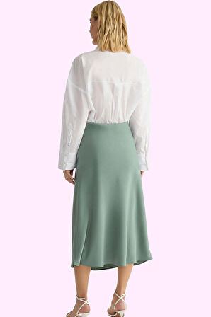 Kadın Midi Boy A line Balık Kalıp Saten Etek Günlük Şıklık Hafta Sonu Yaz Aylarının Vazgeçilmezi