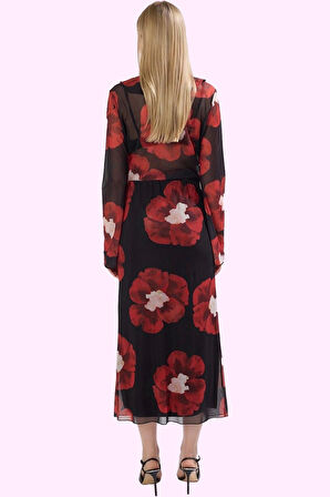 Kadın Midi Boy Çok Çiçekli Tül Etek Yüksek Bel Kalem Kalıp Günlük Yaz Aylarının Vazgeçilmezi