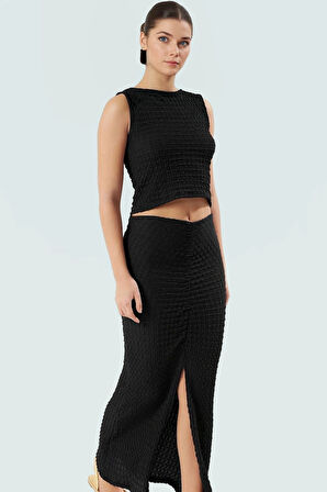 Kadın Örme Fitted Kalem Etek Bluz Takım Günlük Yaz Konforlu Kesim Modern Stil Seçkin Malzeme