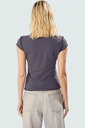 Kadın Bisiklet Yaka Kısa Kollu Fitted Örme Bluz Özenle Seçilmiş Premium Kalite