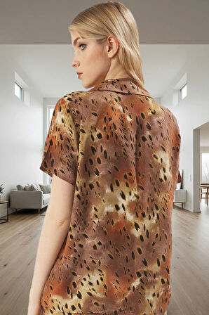 Kadın Şık Leopar Desenli Viskon Pijama Takımı Rahat Ev Giyim Seti Ve Trend Tasarım Yüksek Kalite