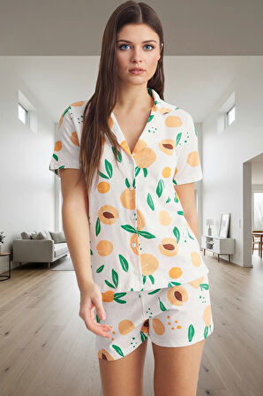 Kadın Yazlık Kısa Kollu Pamuklu Pijama Takımı Şortlu Regular Kalıp Trend Tasarım Modern Stil